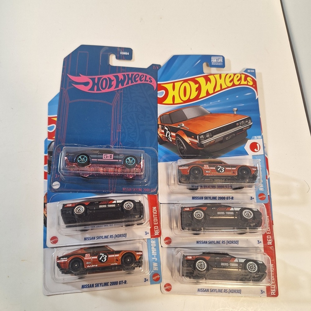 Hot Wheels Nissan Skyline KDR30 Red Edition & Nissan Skyline 2000gt-r 6 Cars